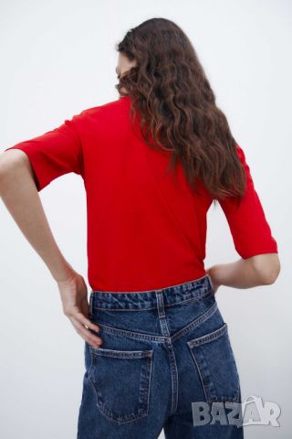 Дамска тениска Zara, 95% памук, 5% еластан, Червена, XL, снимка 2 - Тениски - 45527618
