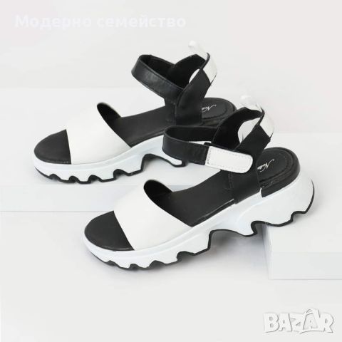 Дамски летни сандали черно /бяло-естествена кожа 