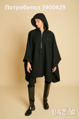 Дамска Вълнена Пелерина с Качулка Rafael - Черно, снимка 7 - Палта, манта - 52183945