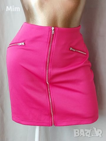L Розова еластична, къса пола с цип , снимка 4 - Поли - 45248142
