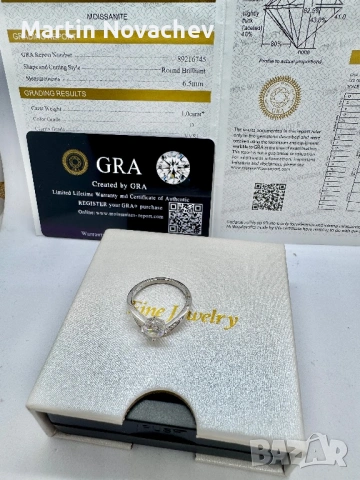 Сребърен пръстен с мойсанит (Диамант) 1 карат, снимка 11 - Пръстени - 54152340