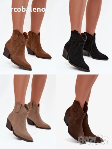 Дамски уестърн и байкърски ботуши Beretta от естествен велур, 4цвята 