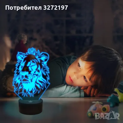 Холограмна 3D LED лампа Лъвска Глава-дистанционно управление 16 цвята+други режими на управление, снимка 4 - Настолни лампи - 49516310