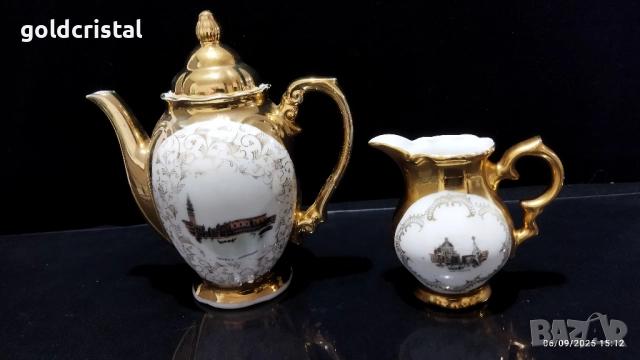 старинен немски порцелан Бавария чайник и каничка 