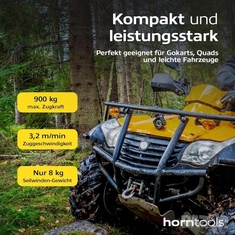 Електрическа лебедка horntools Beta 12V, 900 кг, дистанционно, стоманено въже, снимка 4 - Аксесоари и консумативи - 53295300