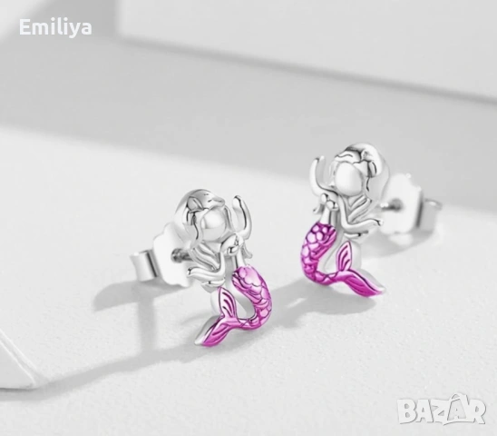 Сребърни обеци русалка хипоалергенни, снимка 4 - Обеци - 54176187