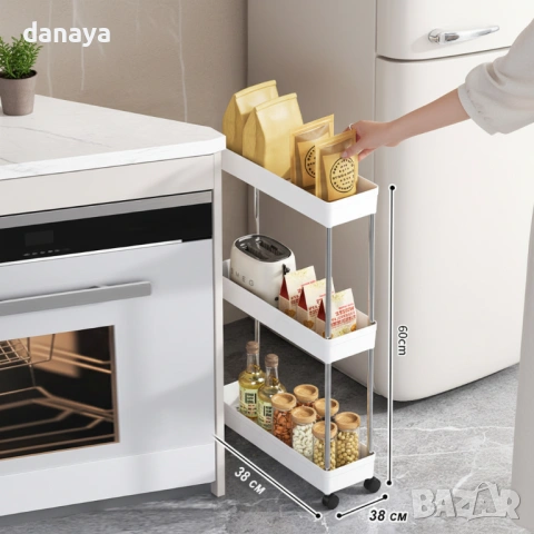 6353 Малка етажерка с колелца за спестяване на място, 3 нива, снимка 9 - Органайзери - 53131953