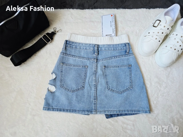 Дамска къса дънкова пола атрактивен модел , снимка 2 - Поли - 50073704