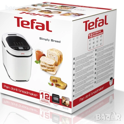 НОВА Хлебопекарна Tefal Pain Doré PF210138, 700 W, 1000 гр, 12 програми, 3 настройки, Бял/Черен , снимка 2 - Хлебопекарни - 54287322