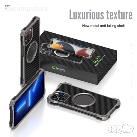 Apple iPhone 13 Удароустойчив R-JUST RJ51 Hollow Метален Калъф и Протектор , снимка 2 - Калъфи, кейсове - 52818925