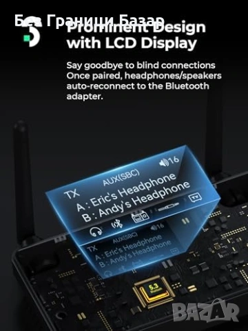 Нов трансмитер Безжичен Bluetooth 5.3 аудио адаптер за TV с LCD дисплей, снимка 4 - Други - 53838471