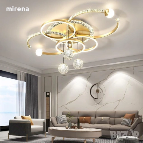 Модерна ЛЕД LED кристална таванна лампа, кръгла дистанционно димируема, снимка 4 - Лампи за таван - 53420390