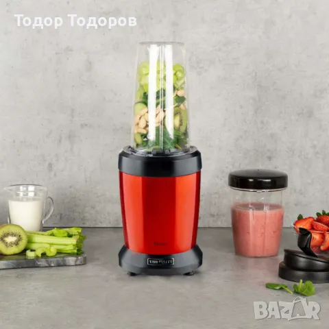 Нутри блендер Homa Rossy, 1200W, 6 ножа, 2 чаши, червен, снимка 3 - Кухненски роботи - 47548207