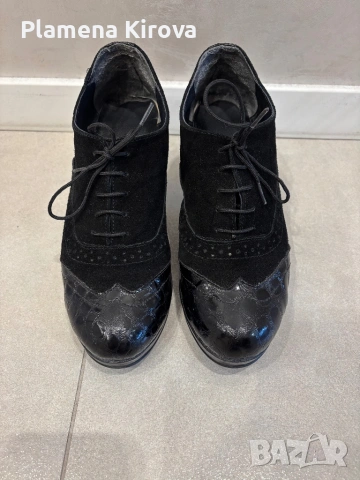 Затворени обувки с дебел ток | Номер 39 | Еко кожа + велур, снимка 5 - Дамски обувки на ток - 53406581