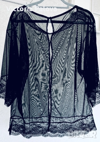 Ефирна черна блуза тюл с дантела, снимка 12 - Корсети, бюстиета, топове - 52234601