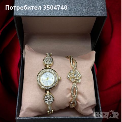 Дамски комплект от стилен часовник с цирконии и два броя гривни , снимка 3 - Гривни - 45093883
