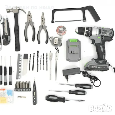 Акумулаторен ударен винтоверт 24V с инструменти и 2 батерии HAWEK, снимка 3 - Винтоверти - 50337835