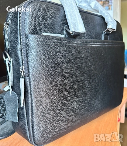 Мъжка луксозна чанта за лаптоп 15,6”/Офис куфарче от черна естествена кожа!, снимка 15 - Чанти - 53418794