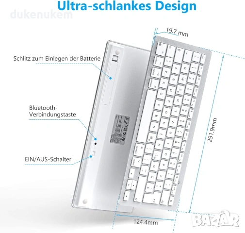 Безжична Bluetooth клавиатура за Mac с QWERTZ DE подредба, снимка 5 - Клавиатури и мишки - 53187862