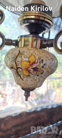 полилей от месинг, порцелан и стъкло , снимка 3 - Полилеи - 50598413