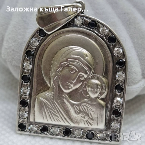 Сребърен медальон 925 "Дева Мария" с фианити, снимка 3 - Колиета, медальони, синджири - 54214877