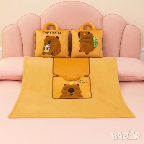 Мека капибара възглавничка 2-в-1 – играчка и одеяло за гушкане Labubu capy Bara , снимка 4 - Плюшени играчки - 51883904