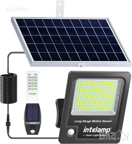intelamp Слънчева стенна лампа Външен слънчев сензор за движение Прожектор 12000mAh
