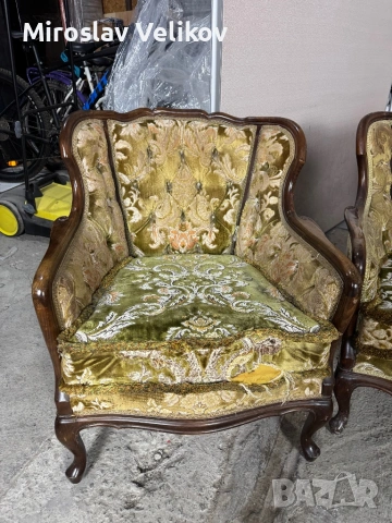 Старинен Диван сет с два фотьойла и табуретка за реставриране , снимка 5 - Антикварни и старинни предмети - 53471041