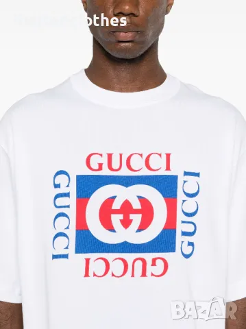 GUCCI GG White Interlocking Box Logo Relaxed Fit Мъжка Тениска size L, снимка 7 - Тениски - 46924754