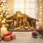 Коледна декоративна сцена с фигурки на Светото семейство – символ на любов и хармония, снимка 2
