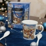 Празничен комплект за топли напитки – Керамична чаша и лъжичка в коледна опаковка, снимка 3