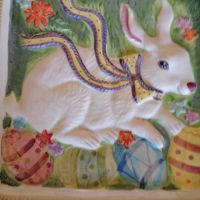 Великденски заек порцеланова чиния , снимка 2 - Декорация за дома - 45233564