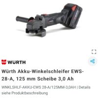 WURTH EWS 28-A - Мощен акумулаторен ъглошлайф 2x28V 3.0Ah, снимка 8 - Други инструменти - 45743052