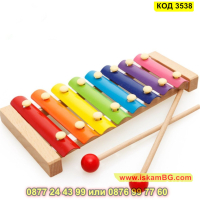 Дървен детски ксилофон с 8 метални пластини - КОД 3538, снимка 1 - Музикални играчки - 45022408