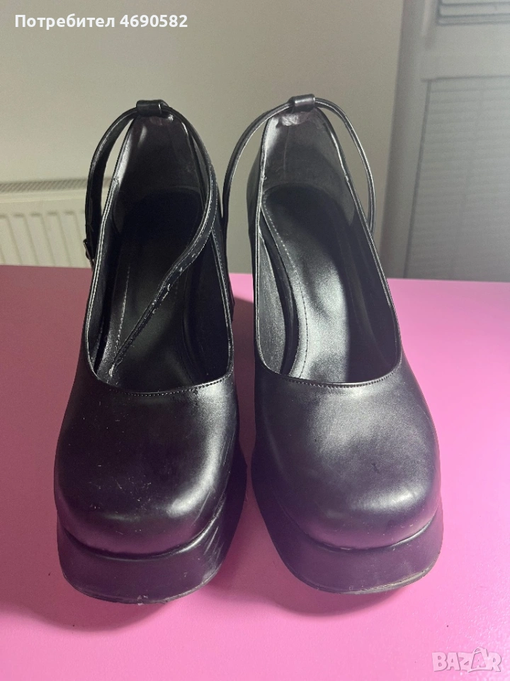 Черни кожени токчета 10см, снимка 1