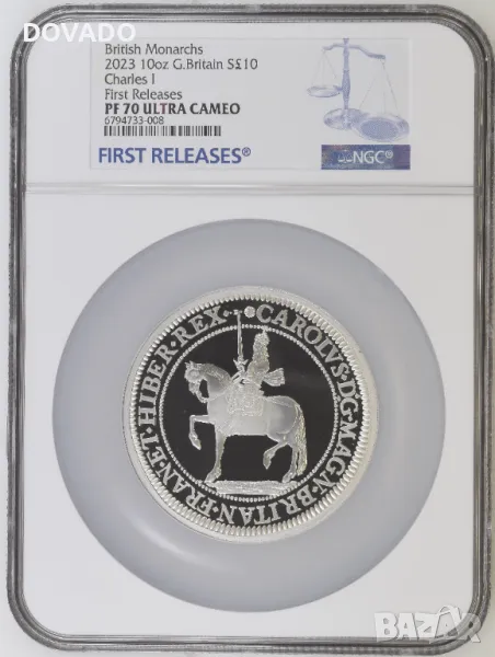 2023 Charles I 10oz (283.5г) £10 - Сребърна Монета - NGC PF70 - Ограничено Издание 100 бр., снимка 1