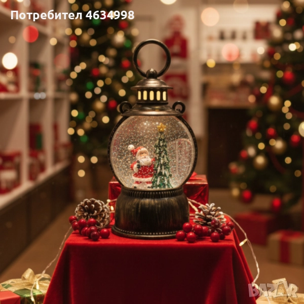 Голям LED коледен фенер с ефект на падащ сняг – приказна светлина и празнична магия, снимка 1