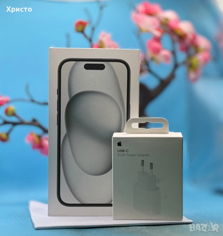 НОВ!!! Apple iPhone 15, 128GB, 5G, Black + подарък оригинален адаптер Apple, снимка 1