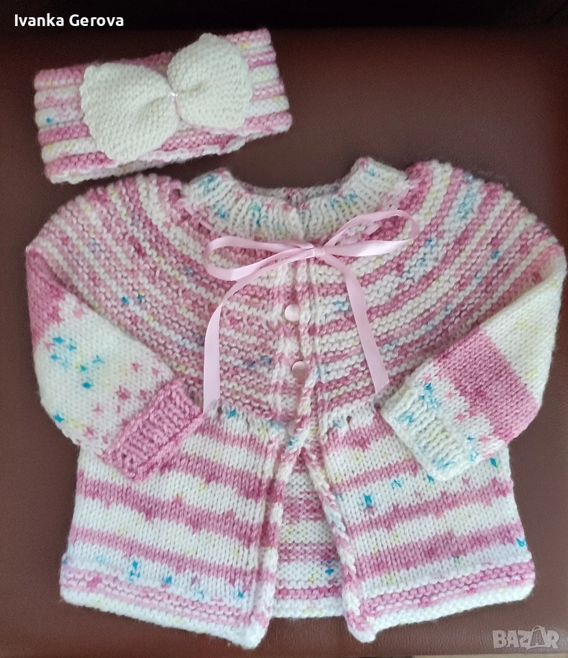 Комплект от жакетче,лента за коса и терлички за новородено, снимка 1
