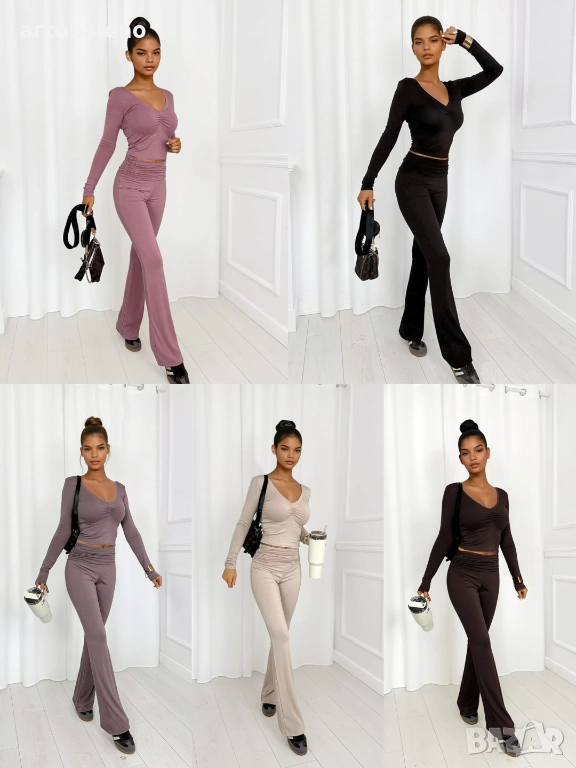 Дамски комплект от две части Lizzy, блуза и разкроени панталони, 5цвята , снимка 1