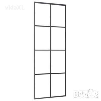 vidaXL Плъзгаща врата алуминий и ESG стъкло 76x205 см черна(SKU:288064, снимка 1