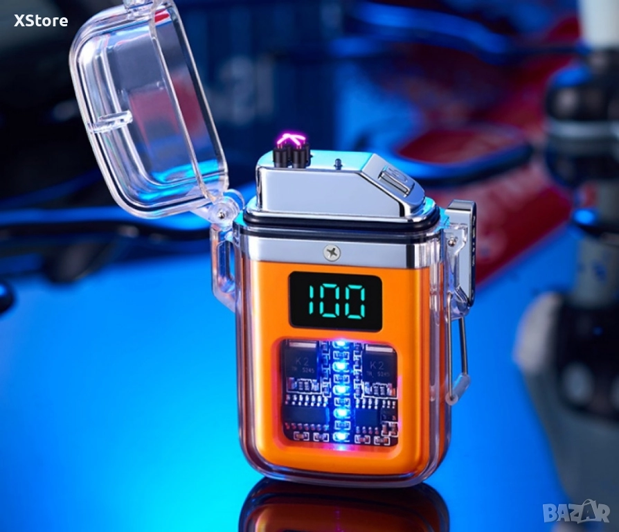 Елегантна прозрачна ветроустойчива запалка с LED светлинки, снимка 1