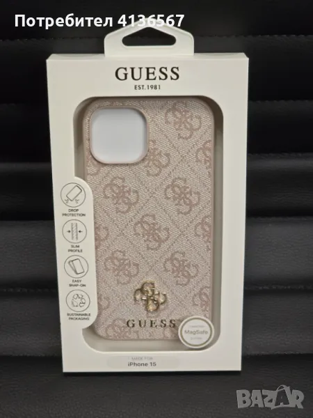 Защитен калъф Guess с метално лого PU, за iPhone13, Magsafe, розов, снимка 1