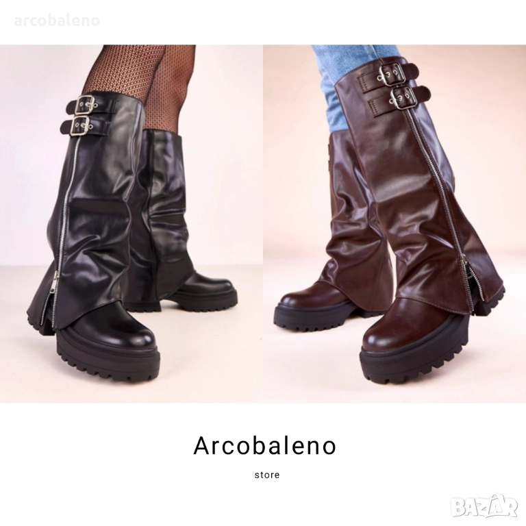 Дамски ботуши с навита горна част и катарами Ridica, 2цвята , снимка 1