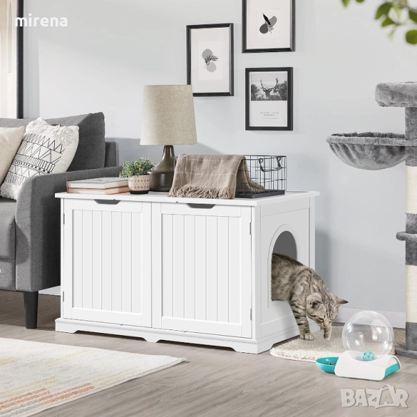 Шкаф за котки, кучета, бял 75×50×56 см, котешка тоалетна, къщичка 9, снимка 1