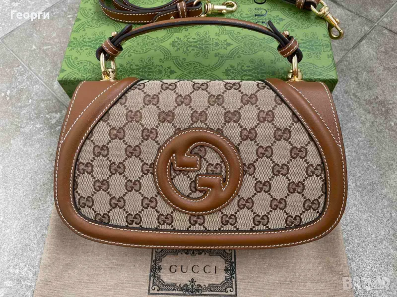 Gucci Чанта Blondie Гучи Кафявa Кожа Canvas Горна Дръжка Оригинална, снимка 1