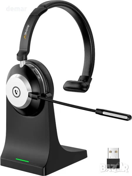 Bluetooth слушалка с микрофон с шумопотискане, USB адаптер, зарядна станция, снимка 1