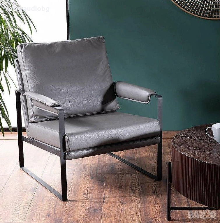 Дизайнерски фотьойл ФОКУС БЪФАЛО еко кожа в сив цвят, снимка 1