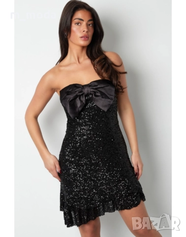 Дамска официална черна блестяща рокля с панделка, снимка 2 - Рокли - 51822572