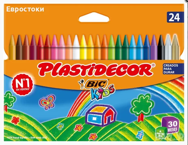 Bic Kids Plastidecor   Цветни восъчни моливи 24 бр. Моливите BIC Kids Plastidecor са чудесен ресурс , снимка 1 - Ученически пособия, канцеларски материали - 48621398